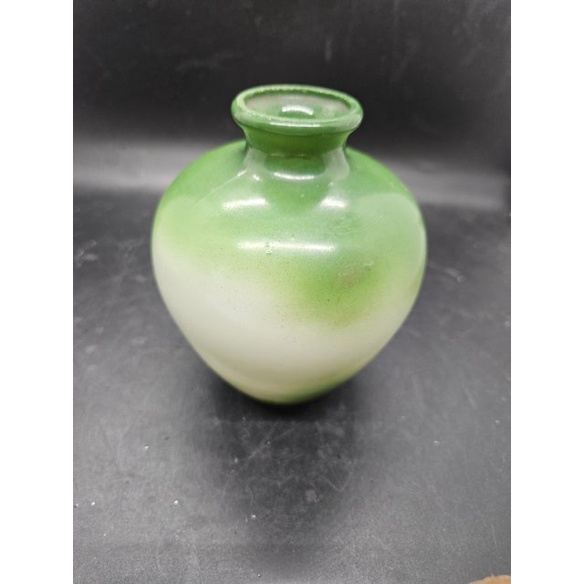 Vintage White Milk Glass Handpainted Green With Pink Rose Vase Decor Art