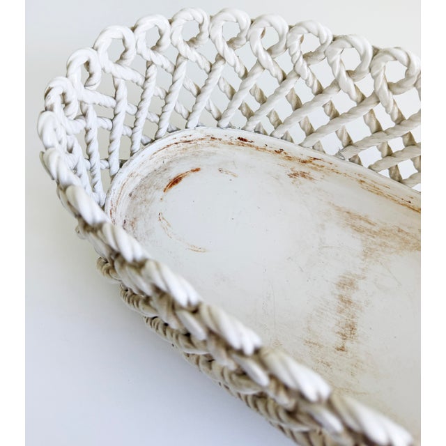 1950s Rare Italian Creamware Oval Ceramic Rope Basket For Sale - Image 10 of 14