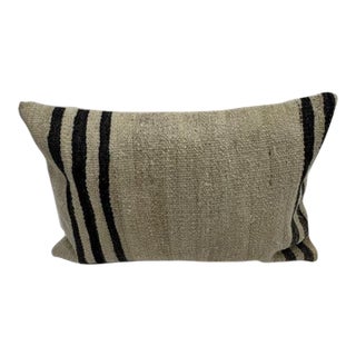 Turkish Hemp Pillow Cushion Natural Beige Black Pillow Cushion Cover 16" x 24" For Sale