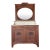 French Antique Oak Washstand / Vanity With a Marble Top, Oval Beveled Mirror, and Floral Carvings For Sale