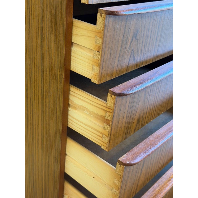 Mid-Century Danish Teak Tall Chest of Drawers – 5 Drawer Highboy Dresser 1960s For Sale - Image 9 of 9