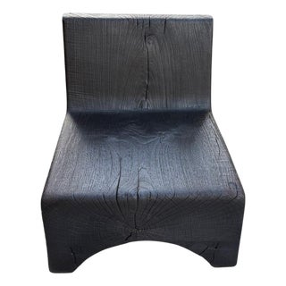 Andrianna Shamaris Minimalist Charred Teak Wood Low Chair For Sale