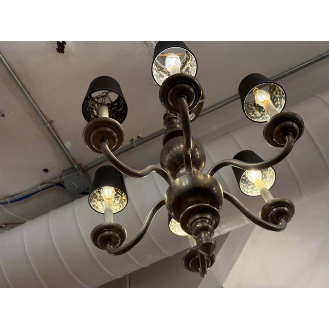 Chapman Six Light Chandelier + Black Shades For Sale - Image 9 of 12