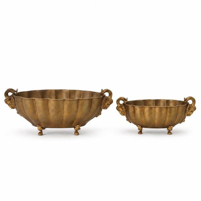 Brass Italian Neo-Classical Style Brass Ram Form Planters or Cachepots Att. Decorative Crafts - S/2 For Sale - Image 8 of 8