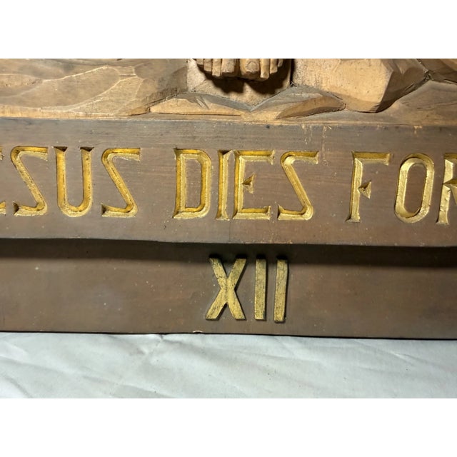 Share Vintage Hand Carved Religious Stations of the Cross Jesus Wall Sculpture Statue For Sale - Image 11 of 13