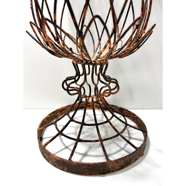 Vintage French Wire Pedestal Planter – Garden Urn Plant Stand – Victorian Style Metal Planter For Sale In Louisville - Image 6 of 7