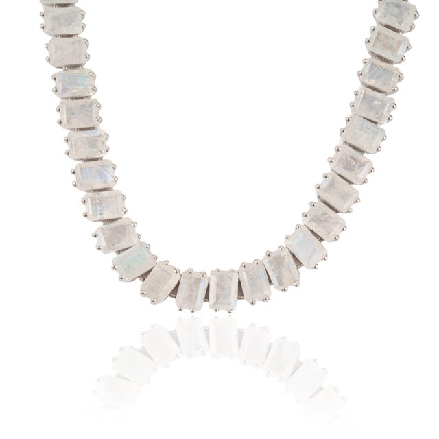 85.1 Ct Natural Moonstone Handcrafted Tennis Necklace With Drop Earrings Set - 3 Pieces For Sale - Image 11 of 15