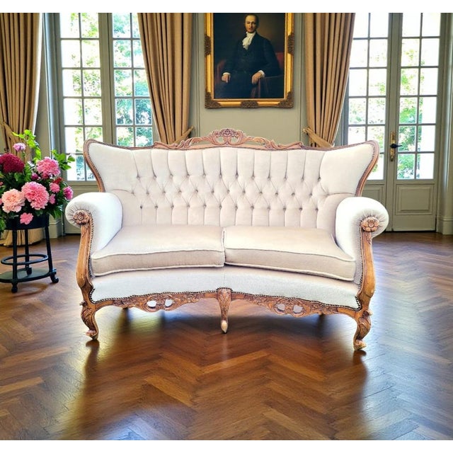 Rococo French Louis Philippe Rococo Style Hand-Carved Settee Sofa, Mid-19th Century For Sale - Image 3 of 18