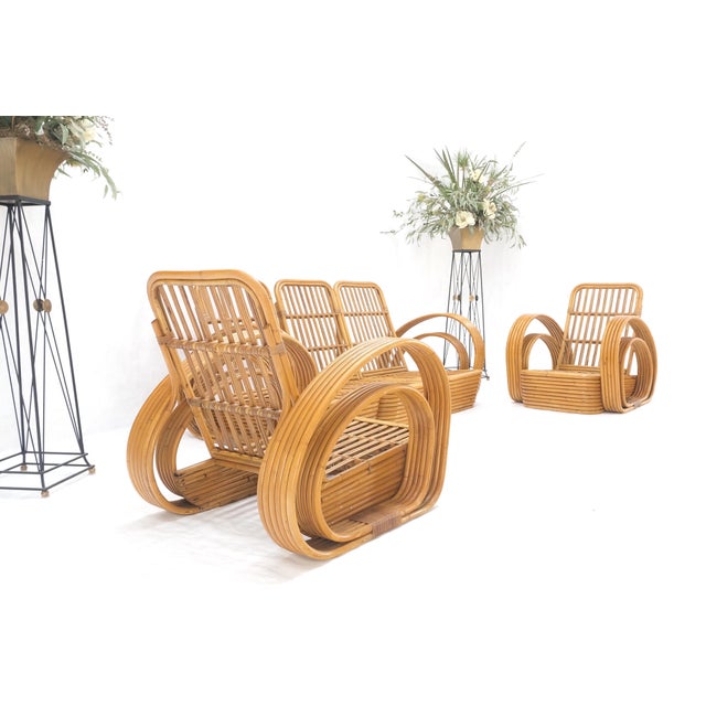 New Upholstery Paul Frankl Rattan Living Room Tank Chair Set MINT! For Sale - Image 11 of 17
