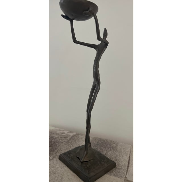 Late 20th Century Giacometti-Style Bronze Figural Sculpture Holding Bowl For Sale In Dallas - Image 6 of 9