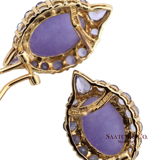 14k(585) Solid Yellow Gold Natural Purple Stone Omega Back Earrings For Sale In New York - Image 6 of 10