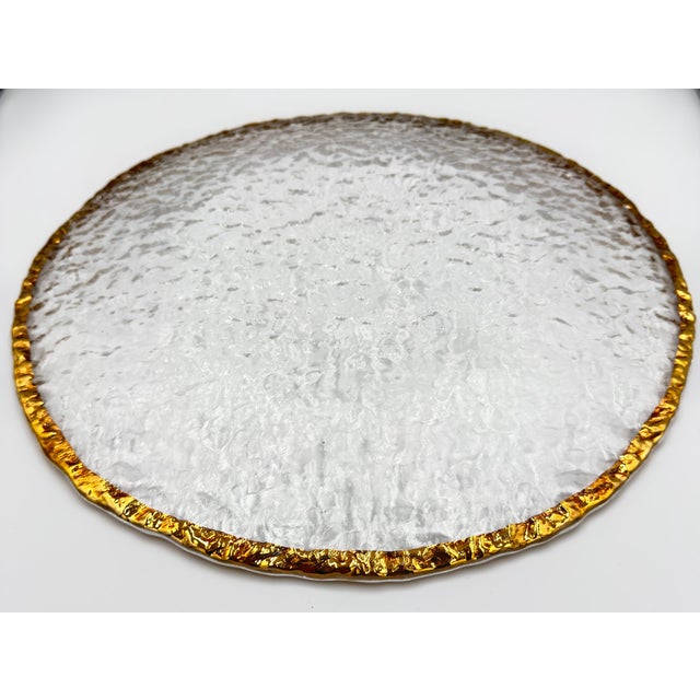1980s Mid-Century Modern Crystal Ivv Glacier Ice Serving Platter Cake Plate Italy 10k Gold Trim 14.5" For Sale In Palm Springs - Image 6 of 8