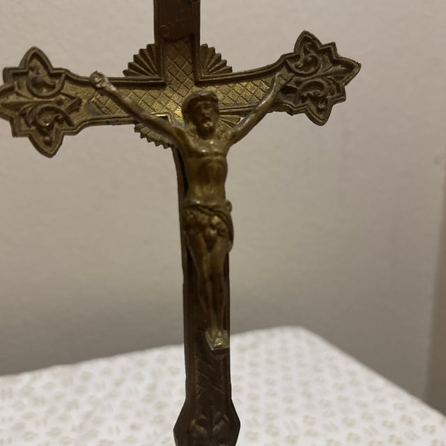 Religious Antique Crucifix Religious Jesus on the Cross Ornate For Sale - Image 3 of 6