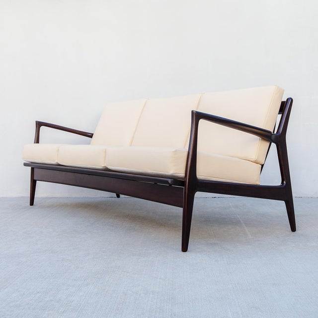 Restored Ib Kofod-Larsen for Selig Danish Modern Three Seat Sculptural "Blade" Sofa in Leather For Sale - Image 17 of 18
