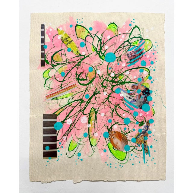 A colorful work on paper from mid career artist Ben Junta Acrylic, Collage, Ink on Paper 14.74" x 12"