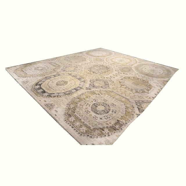21st Century Turkish Oushak Wool 13x16 Tan, Charcoal & Yellow Handmade Area Rug #1144077 For Sale - Image 4 of 16