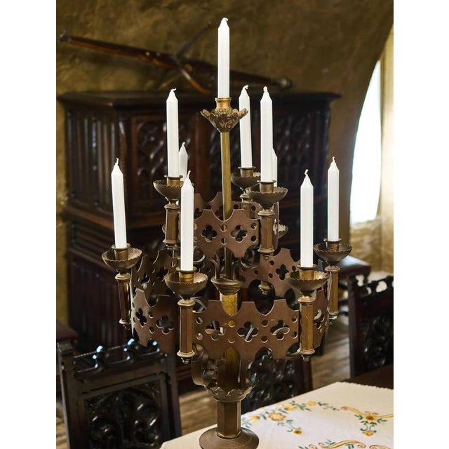 Metal Neo-Gothic Bronze Candlesticks, Set of 2 For Sale - Image 7 of 14