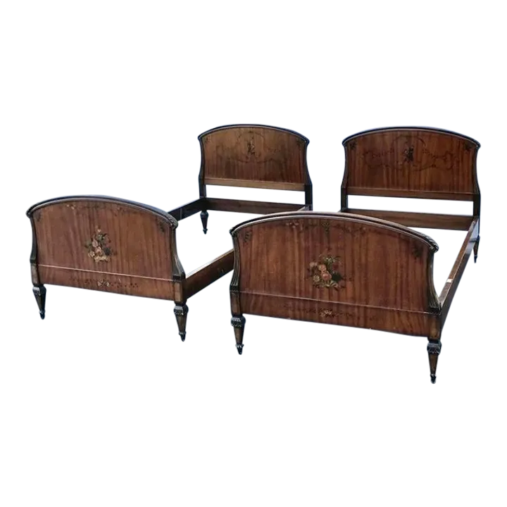 1920s Antique Hand Painted Chinese Rosewood Headboard and