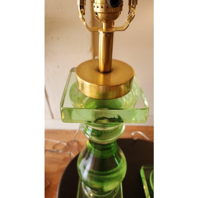 1990s Green Solid Glass Lamp - a Pair For Sale - Image 4 of 5