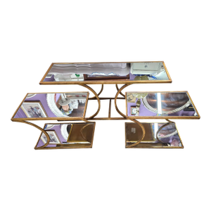 1970s Vintage Hollywood Regency Mirrored Coffee & End Tables Set of 3