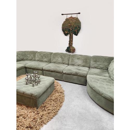 Vintage Green Velvet Quilted Modular Sofa, 1970s For Sale - Image 3 of 7