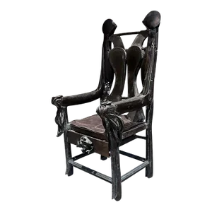 1970s Brutalist Zovala Throne Armchair Iron Bronze & Leather