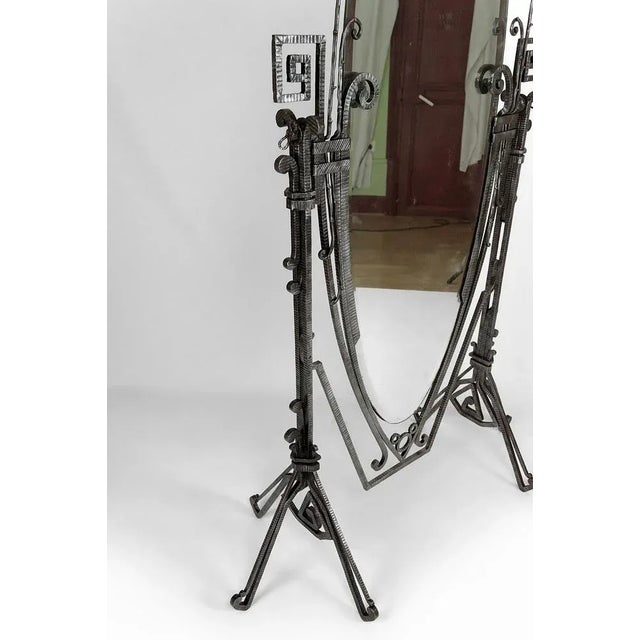 1920s Vintage Art Deco Floor Mirror in Wrought Iron by Edgar-William Brandt, 1920 For Sale - Image 5 of 13