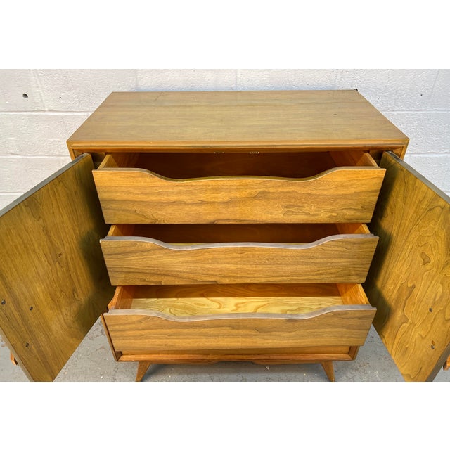 Unique Mid-Century Modern High-Boy Chest W/ Sculpted Handles For Sale - Image 14 of 17