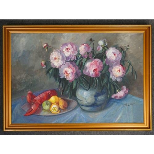 J.B. Debois, Still Life with Flowers, Oil Painting, Framed For Sale - Image 11 of 11