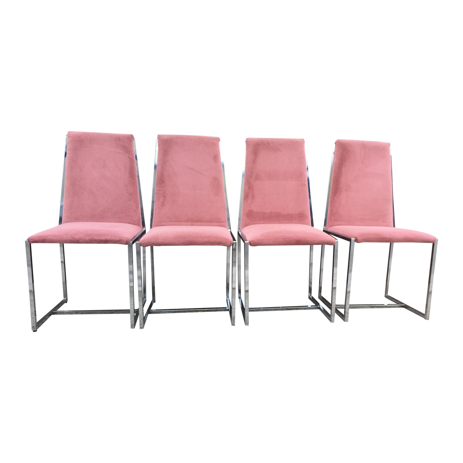 Pink Velvet Chrome Framed Dining Chairs Set of 4 Chairish