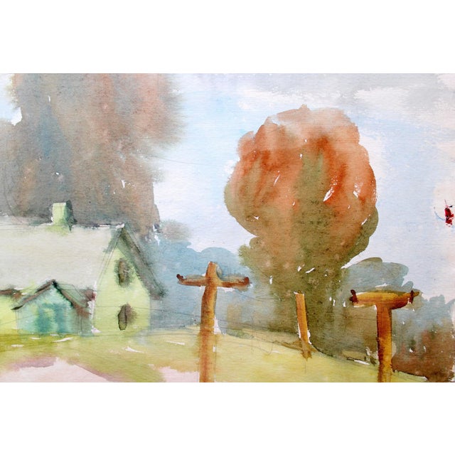Modern Dzidra Ezergaile, Rural Landscape, Watercolor, 1970s For Sale - Image 3 of 5
