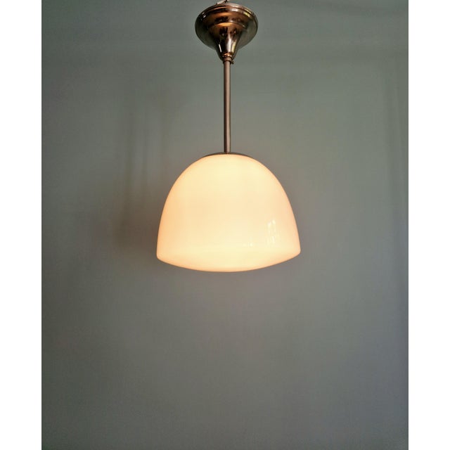 Metal Bauhaus Pendant Light in Chromed Metal with White Opaline Glass Globe, 1930s For Sale - Image 7 of 9