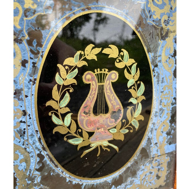 Late 1800s 2-Shelf Cabinet With Reverse Painted Glass. Originally a Mechanical “Ogee” Wall-Clock For Sale - Image 4 of 8