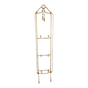 Vintage Hollywood Regency Italian Style Tassels Golden Wall Hanging Slim Vertical Cast Iron Rack Holder