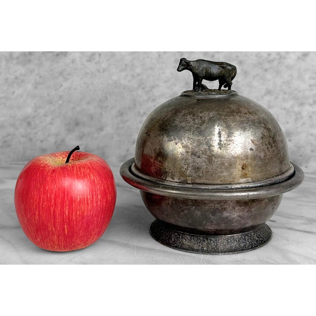 Victorian Antique Farmhouse Silverplate Round Domed Cow Butter Dish For Sale - Image 3 of 13
