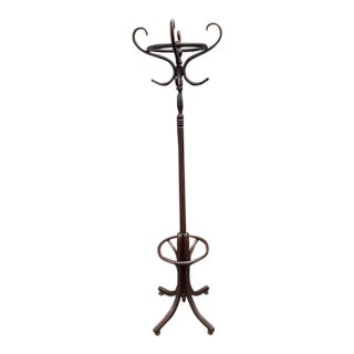 Antique Rattan Coat Hanger Stand, Dark Finish, 75" Tall For Sale