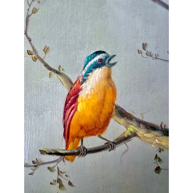 Wood Signed Vintage Wild-Bird Oil Painting by Jeanine Albert For Sale - Image 7 of 13