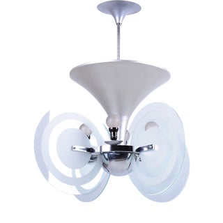 Bauhaus Chandelier in Chrome and Sandblasted Glass from F. Anýž, Czech, 1930s For Sale