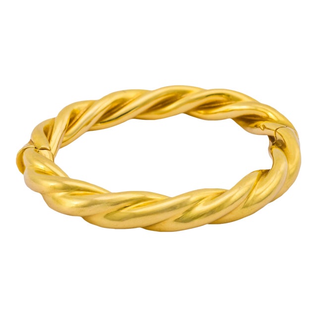 Vintage 18k Yellow Gold Twisted Bangle Bracelet For Sale