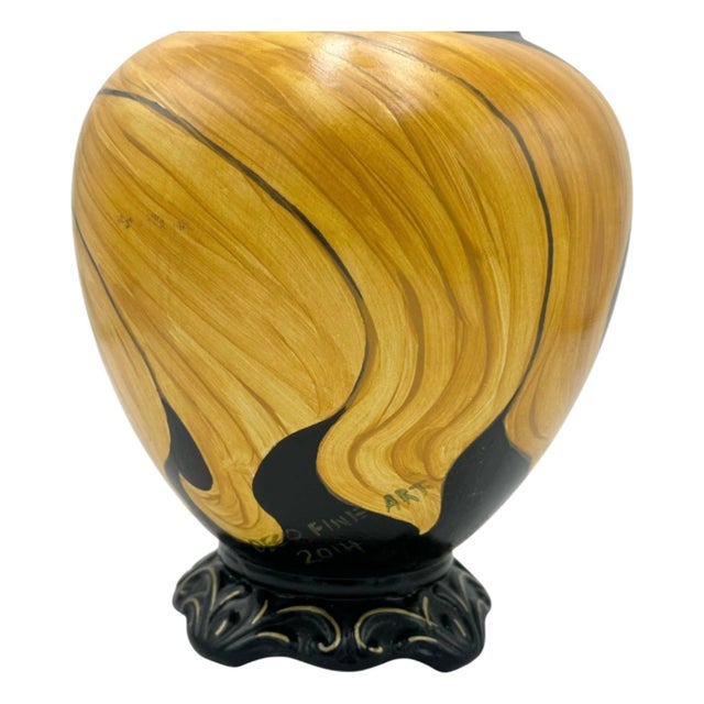 Deco Fine Art Hand Painted Ceramic Vase Blonde Woman Portrait Art Pottery 2014 For Sale In Washington DC - Image 6 of 10