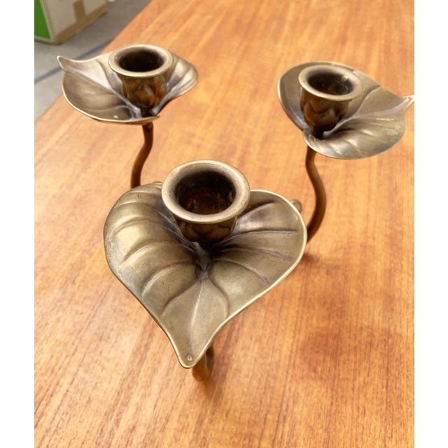 Brown Vintage Brutalist Floral Metal Candleholder For Sale - Image 8 of 18