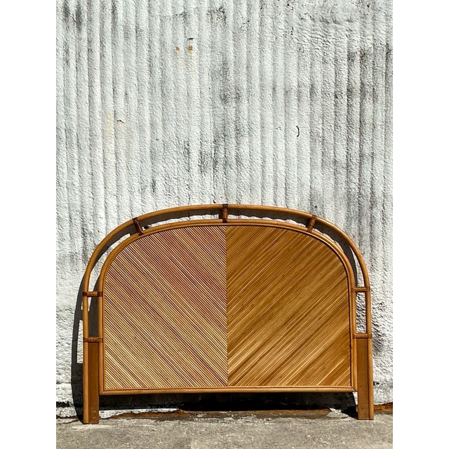 Vintage Coastal Chevron Pencil Reed Queen Headboard For Sale In West Palm - Image 6 of 8