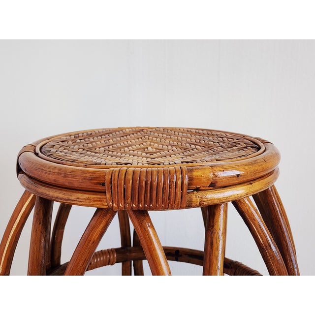 Vintage Bamboo & Rattan Drum Stool For Sale In New York - Image 6 of 11