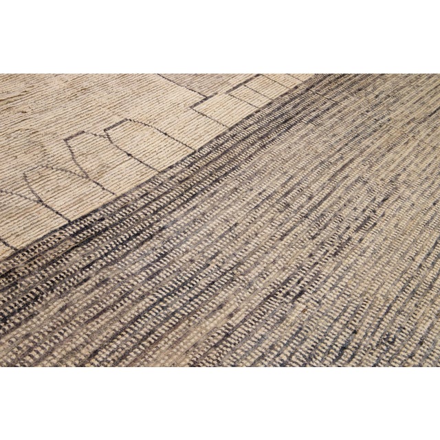 Modern Moroccan Bohemian Style Handmade Beige Square Wool Rug For Sale In New York - Image 6 of 10