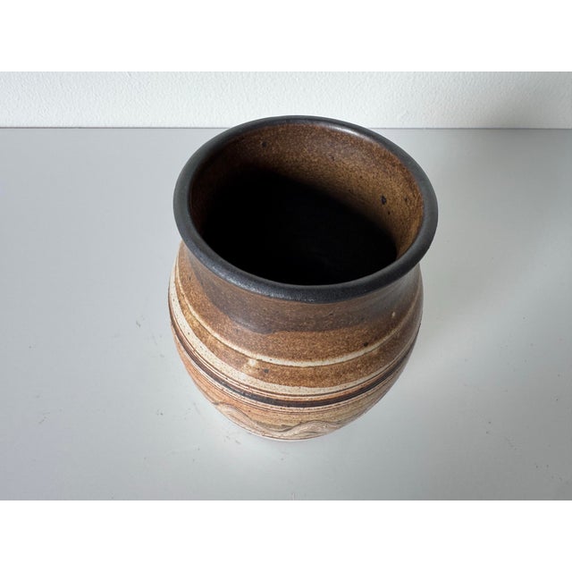 Mid-Century Modern Vintage Organic Studio Art Pottery Vase, Signed For Sale - Image 3 of 11