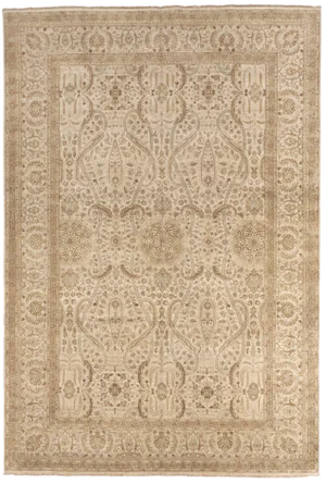 Hand-Knotted Neutral Floral Indian Rug - 9'10"x 14'6"