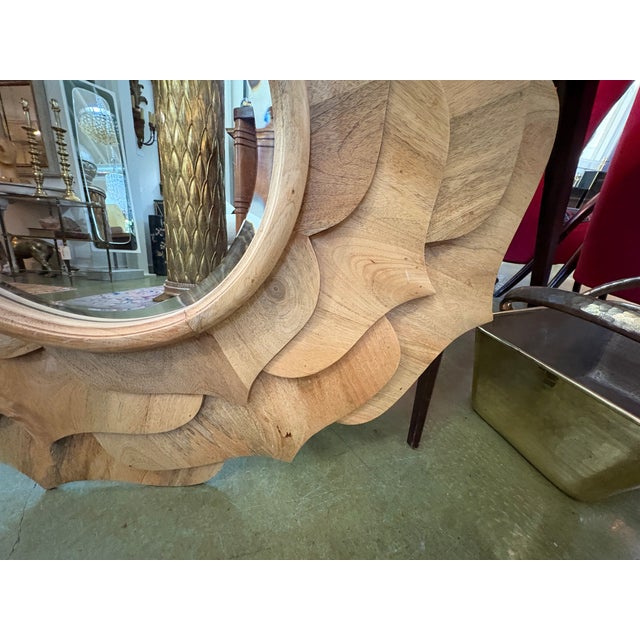 Vintage Carved Wood Lotus Blossom Beveled Mirror For Sale - Image 11 of 11