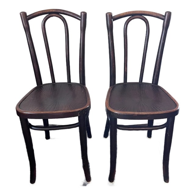 Set of 2 - Antique Bentwood Chairs, Bistro Chairs, Thonet-Style, J & J Kohn-Style, Made in Poland For Sale