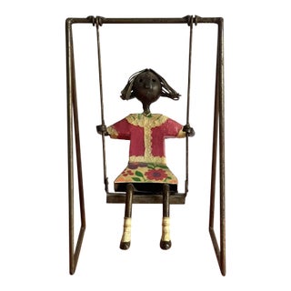 1970s Manuel Felguerez Girl in Swing Tabletop Metal Sculpture Kinetic Art Brutalism For Sale