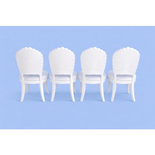 Set of 4 Grotto Shell Back Dining Chairs With Hand Carved Dining Table For Sale - Image 9 of 10